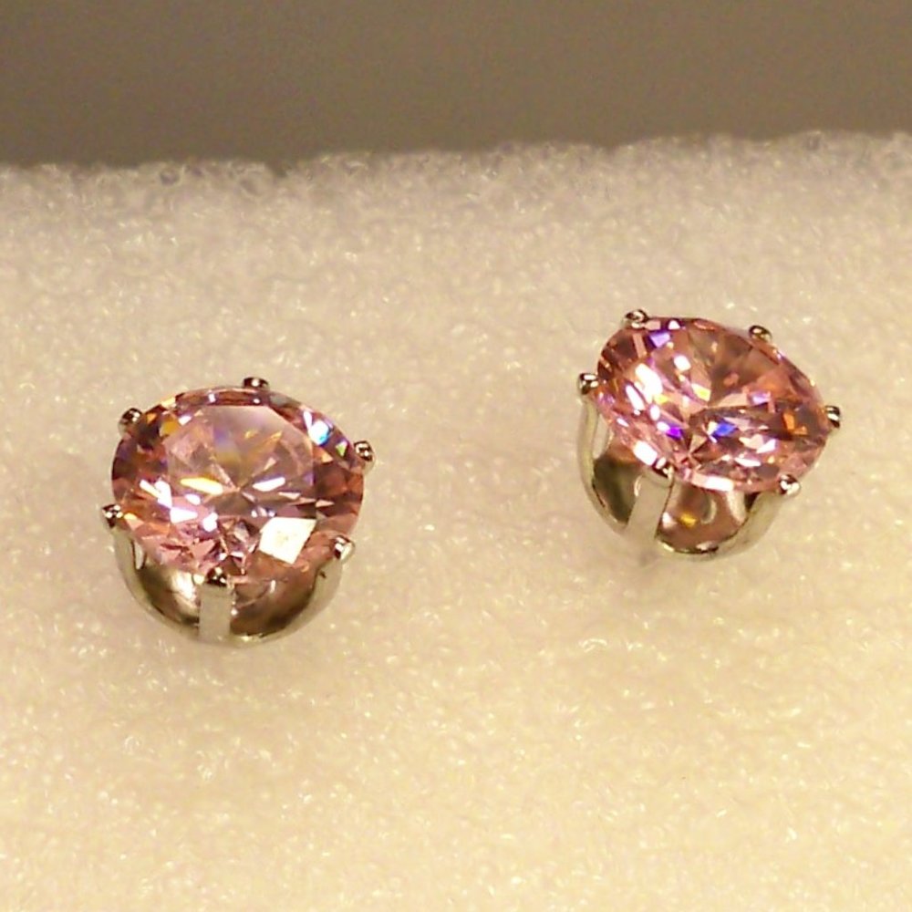New Round Cut Pink Cubic Zirconia Pierced Stud Earrings
